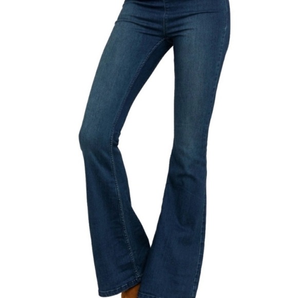 Free People Dark Blue Flare Jeans Pull on denim 27 waist - Picture 2 of 15